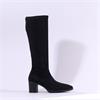 Miss Elastic Block Heel Long Boot - Black Stretch